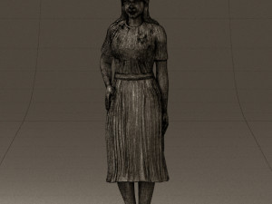 woman in white edged dress 0585 Model 3D