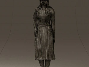 woman in white edged dress 0585 3D Model