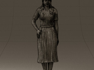 woman in white edged dress 0585 Model 3D