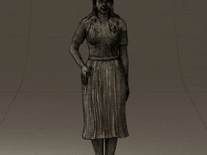 woman in white edged dress 0585 3D Model