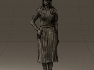 woman in white edged dress 0585 Model 3D