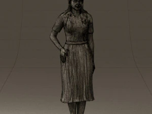 woman in white edged dress 0585 3D Model
