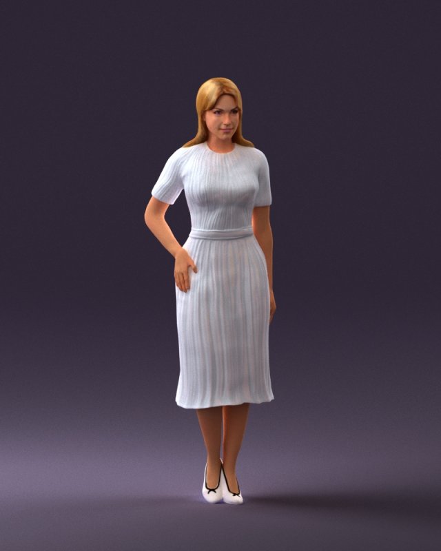 woman in white edged dress 0585 3d print ready 3D Принт Модель .c4d .max .obj .3ds .fbx .stl .blend 