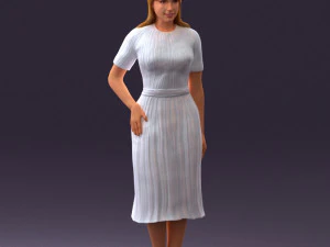 Женщина в белом платье с краями 0585 готова к 3D-печати 3D Принт Модель