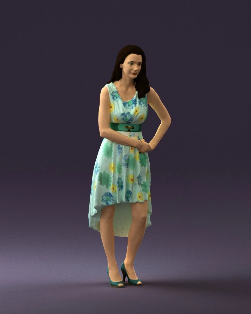 woman in white flowers dress 0588 3D Model .c4d .max .obj .3ds .fbx .stl .blend 
