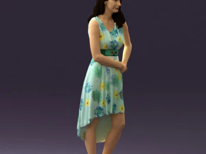 woman in white flowers dress 0588 3D Model