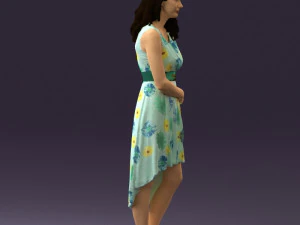 woman in white flowers dress 0588 3D Model