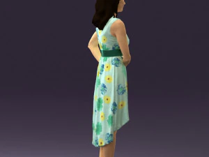 woman in white flowers dress 0588 3D Model