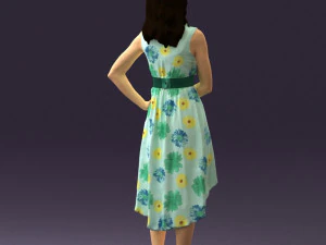 woman in white flowers dress 0588 3D Model