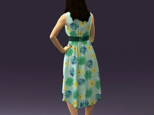 woman in white flowers dress 0588 3D Model