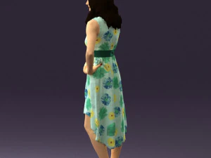 woman in white flowers dress 0588 3D Model