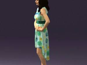woman in white flowers dress 0588 3D Model