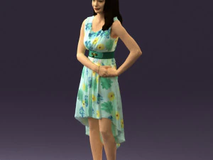 woman in white flowers dress 0588 3D Model