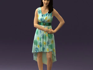 woman in white flowers dress 0588 3D Model