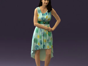 woman in white flowers dress 0588 3D Model