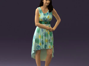 woman in white flowers dress 0588 3D Model