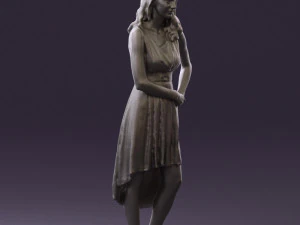 woman in white flowers dress 0588 3D Model