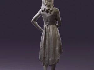 woman in white flowers dress 0588 3D Model