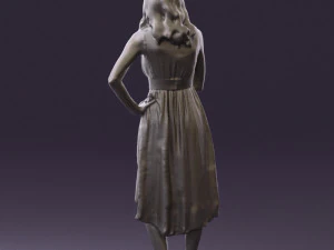 woman in white flowers dress 0588 3D Model