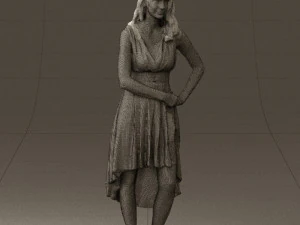 woman in white flowers dress 0588 3D Model