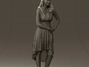 woman in white flowers dress 0588 3D Model