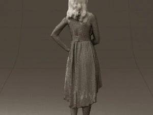 woman in white flowers dress 0588 3D Model