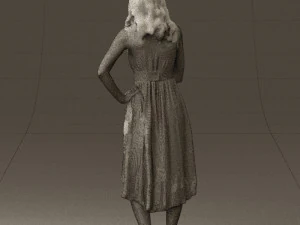 woman in white flowers dress 0588 3D Model