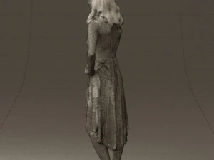 woman in white flowers dress 0588 3D Model