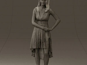 woman in white flowers dress 0588 3D Model