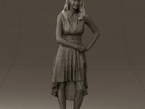woman in white flowers dress 0588 3D Model