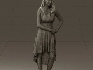 woman in white flowers dress 0588 3D Model