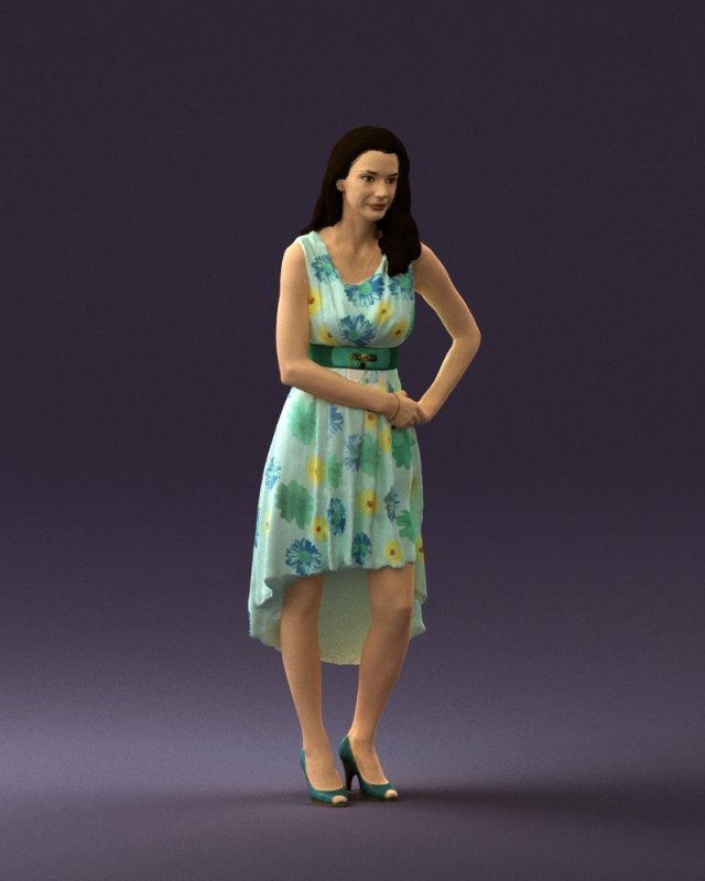 woman in white flowers dress 0588 3d prit ready 3D Baskı Modeli .c4d .max .obj .3ds .fbx .stl .blend 