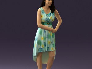 woman in white flowers dress 0588 3d prit ready 3D Baskı Modeli