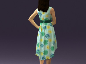 woman in white flowers dress 0588 3d prit ready 3D Baskı Modeli