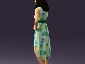 woman in white flowers dress 0588 3d prit ready 3D Baskı Modeli