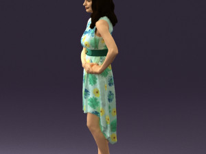 woman in white flowers dress 0588 3d prit ready 3D Baskı Modeli