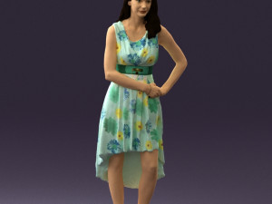 woman in white flowers dress 0588 3d prit ready 3D Baskı Modeli