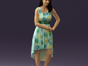 woman in white flowers dress 0588 3d prit ready 3D Baskı Modeli