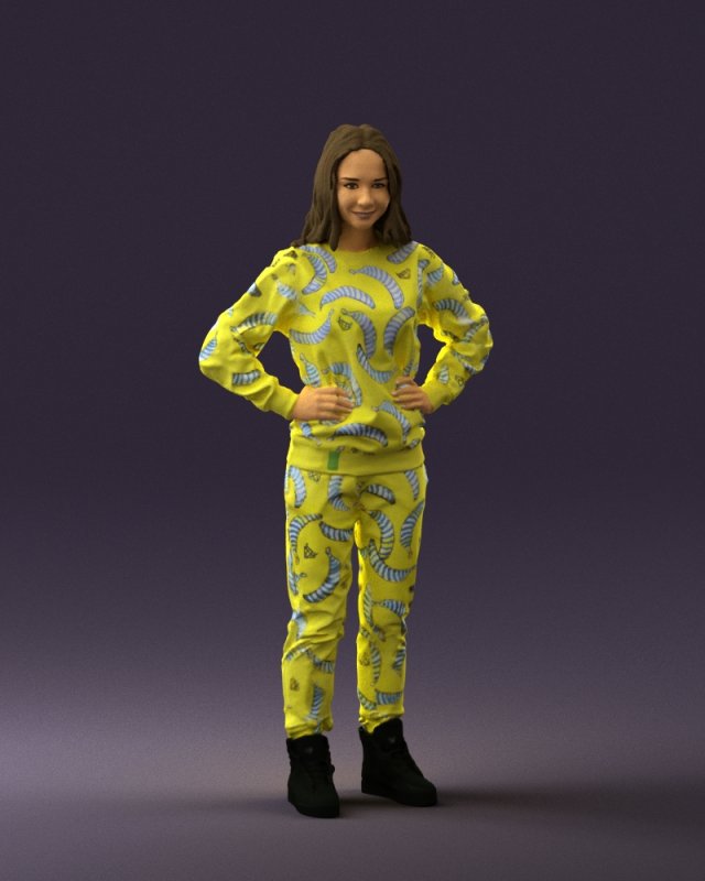 woman in yellow pijama bananas 0593 Model 3D .c4d .max .obj .3ds .fbx .stl .blend 