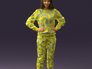 woman in yellow pijama bananas 0593 Model 3D