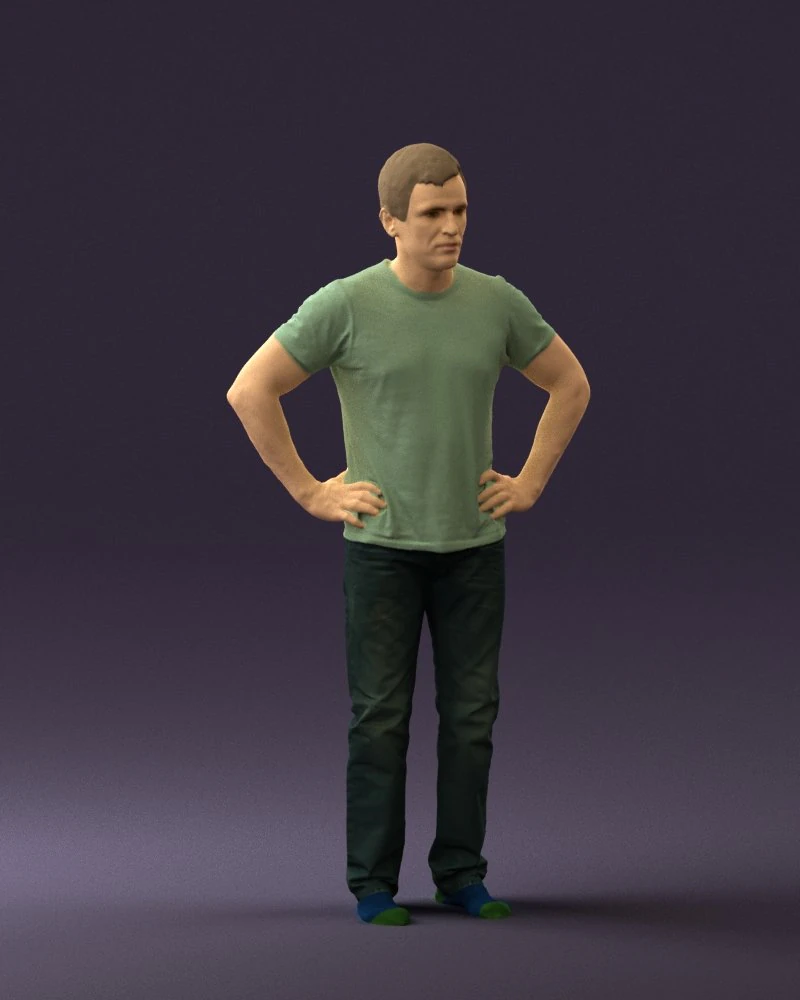 man in green-gray shirt 0590 3D Model .c4d .max .obj .3ds .fbx .stl .blend