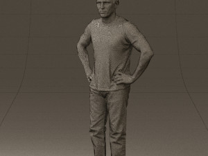man in green-gray shirt 0590 3D Model