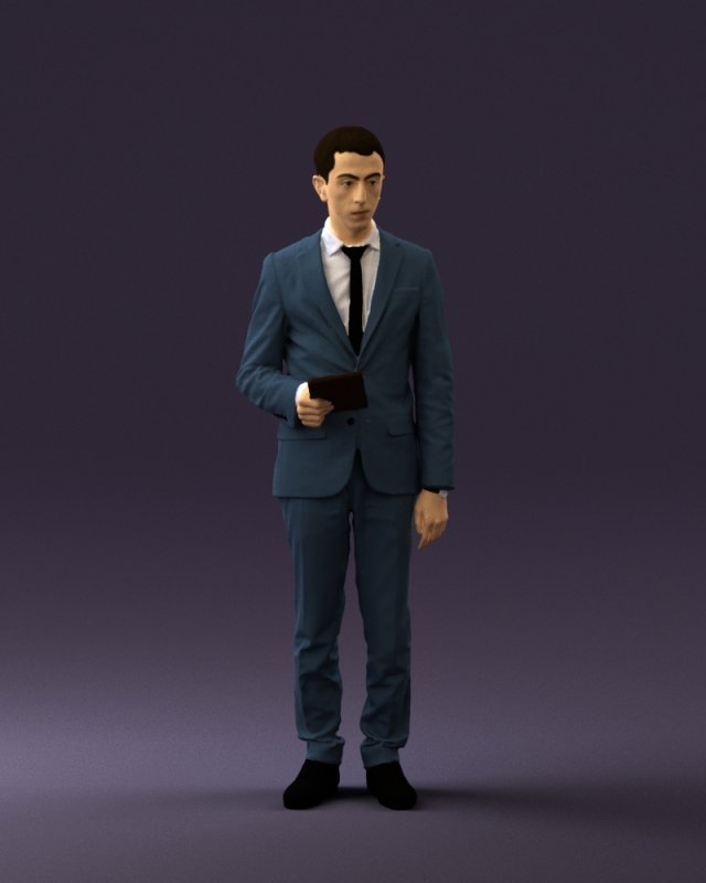 man in blue suit with tablet 0595 Modelo 3D .c4d .max .obj .3ds .fbx .stl .blend 