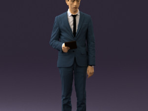 man in blue suit with tablet 0595 3Dモデル