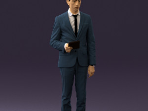 man in blue suit with tablet 0595 Modelo 3D