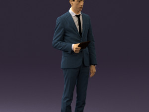man in blue suit with tablet 0595 Modelo 3D