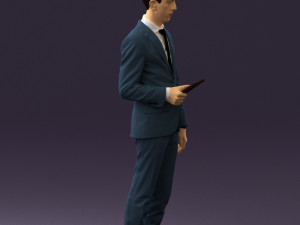 man in blue suit with tablet 0595 Modelo 3D