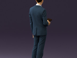 man in blue suit with tablet 0595 Modelo 3D