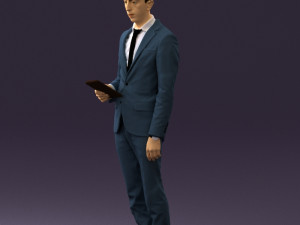 man in blue suit with tablet 0595 Modelo 3D