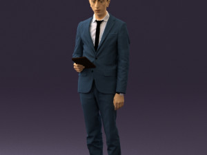 man in blue suit with tablet 0595 Modelo 3D